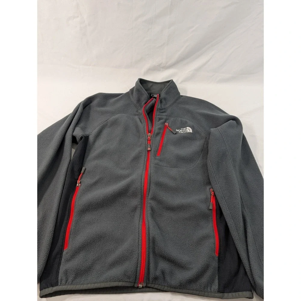 The North Face Summit Series Fleece Jacket Mens Medium Gray Red Full Zip Outdoor